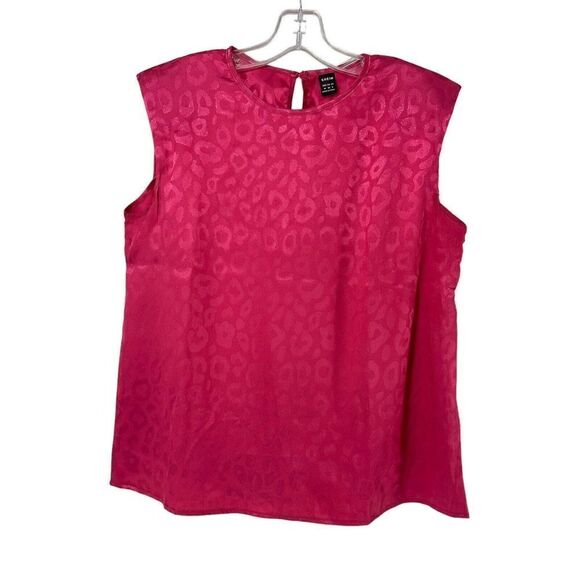 Barbie Pink Leopard Print Shoulder Pad Sleeveless Top Size 6 Satin Shein Brand - Picture 1 of 7